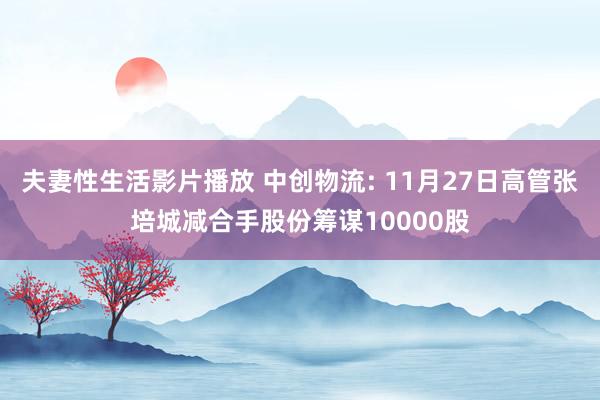 夫妻性生活影片播放 中创物流: 11月27日高管张培城减合手股份筹谋10000股