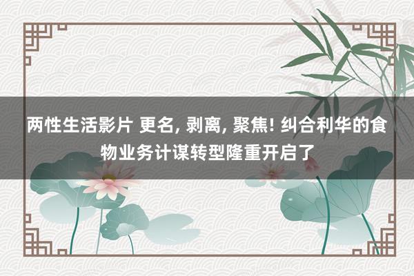 两性生活影片 更名， 剥离， 聚焦! 纠合利华的食物业务计谋转型隆重开启了